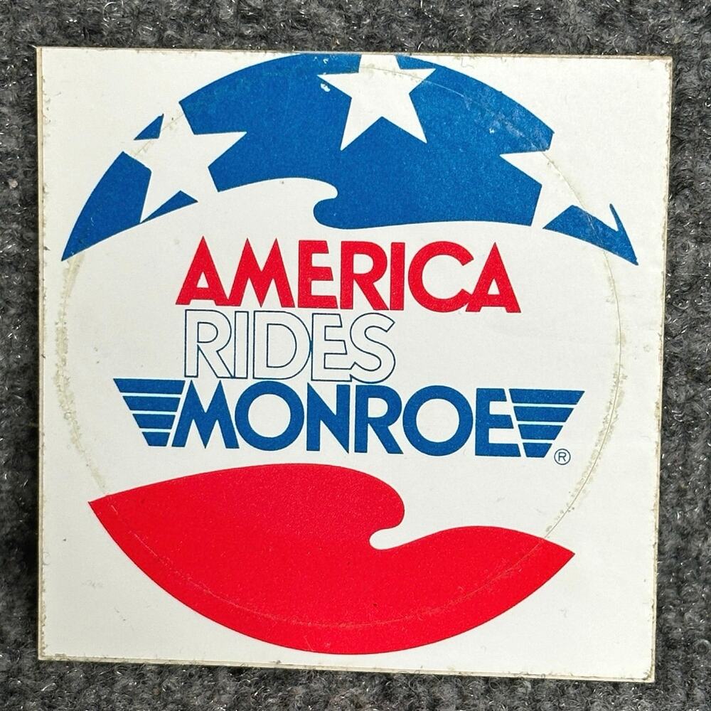 Vintage 70s decal America Rides Monroe shocks advertising auto parts 3” unused